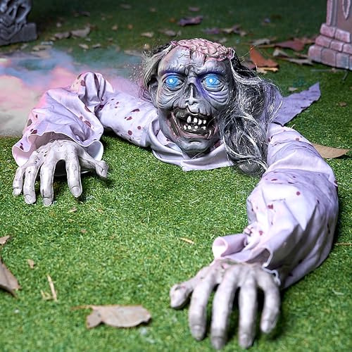 JOYIN Halloween Deko Zombie Groundbreaker Outdoor, leuchtende Augen und gruseliges Klang, Gruselige Dekorationen für Friedhof und Spukhaus