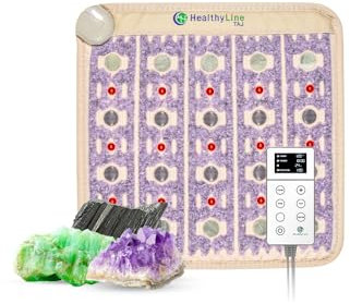 Healthyline Advanced Infrared Heating Pad - Magnetic Therapy - Amethyst, Tourmaline and Jade Gemstones - Heat Mat for Muscle and Joint Pain Relief (20 x 20 Small)