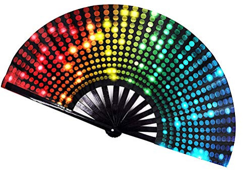 GDZTBS Rave Hand Fan, Bamboo Folding Fans Colourful Handheld Fan Performance Accessories for Festivals, Drag Queen & Burlesque