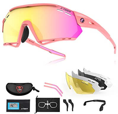 X-TIGER Fahrradbrille, UV400 mit 5 Wechselgläser,Herren Damen Sportbrille, Starker TR90 Frame,Outdoor-Sport/Radfahren/Laufen/Autofahren/Angeln/Golf