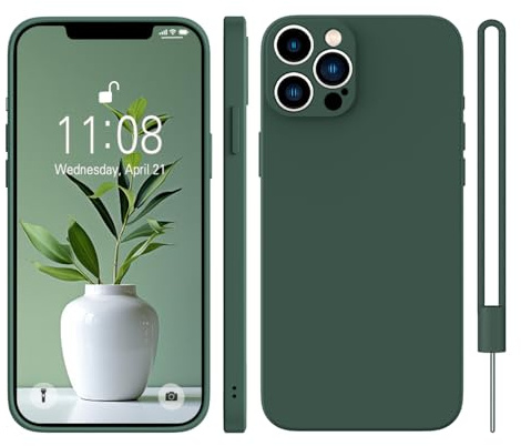 KPPIT for iPhone 14 Pro Case Silicone,Night Green | With phone lanyard,Microfiber Lining,ltra Slim Soft Gel Anti-Scratch