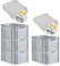 PROREGAL SuperSparSet 5x Eurobox NextGen Grip mit Scharnierdeckel und gelben Schiebeschnappverschlüssen, HxBxT 32x40x60cm, 65 L, Grau, Griffe offen, Eurobehälter, Transportbox