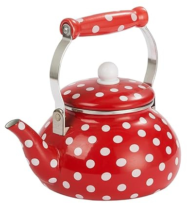 Teekanne mit roten weißen Punkten, 2,8 l, mit Griff und Emaille-Deckel, Wasserkocher, Induktion, mit integriertem Filter und Griff, Modell mit klassischem Design