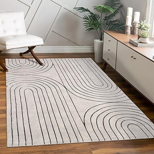 Paco Home Teppich Wohnzimmer Schlafzimmer Moderner Kurzflor glänzendes Palmen-Muster Florales Design Geometrisch Hoch-Tief-Effekt 3D, Grösse:160x230 cm, Farbe:Grau 3