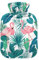 Wärmflasche, 1 l, kleiner Wärmbeutel mit weichem Plüsch-Wärmbezug, rosa Flamingo, Monstera, tropische Blätter der Palme, auslaufsicherer Schraubverschluss, ideal für Wintersport, Outdoor, Rücken,
