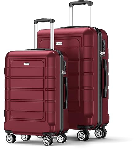 SHOWKOO Kofferset 2 Teilig Hartschale Leicht ABS+PC Erweiterbar Reisekoffer Haltbar Trolley Handgepäck Sets mit TSA Schloss und 4 Rollen (M+L -Rot)