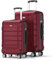 SHOWKOO Kofferset 2 Teilig Hartschale Leicht ABS+PC Erweiterbar Reisekoffer Haltbar Trolley Handgepäck Sets mit TSA Schloss und 4 Rollen (M+L -Rot)