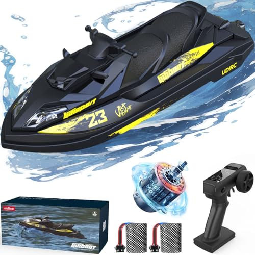 captainrc RC Turbo Jet Bateau 25 + KPH Brushless, 2,4 GHz, pour adulte, Jet Ski, bateau radiocommandé, pour piscines, lacs et rivières avec 2 piles, lumière LED, alarme de batterie faible (sans