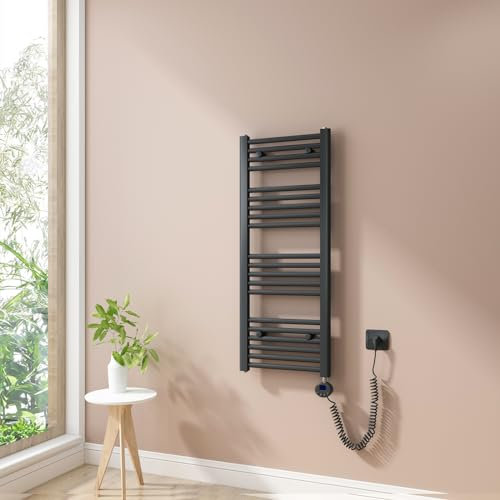 Heilmetz Sèche Serviette électrique 100x40cm,Anthracite,seche Serviette avec Anthracite Élément Chauffant Thermostat Digital et Fonction minuterie,300W,Chauffe Serviette,radiateur Salle de Bain