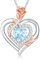 LAVUMO Halskette Damen Silber 925 Doppel Herz Rose Blume Kette Damen Geburtsstein Halsketten Muttertag Geburtstag Valentinstag Weihnachten Schmuck Geschenke Frauen Mama (03-Silber-Mars)