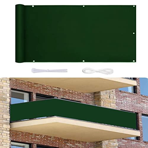 Brise-vue imperméable pour balcon avec corde et œillets en aluminium Vert foncé 0,9 x 3 m