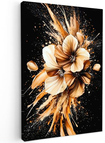 MuchoWow© Impression sur Toile Decoration Murale Peinture 40x60 cm Tableaux Decoratifs Muraux Déco Chambre Tableau Salon Fleurs - Or - Graffiti - Noir - Abstrait