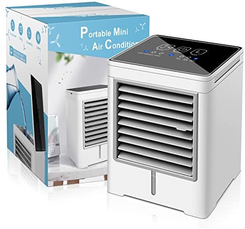 Portable Air Conditioners, USB Personal Mini Air Conditioner with 3-Speed, Evaporative Air Cooler with Touch Screen, Portable Ac Unit Fan for Room, Tent, Bedroom, Car, RV, and Camping