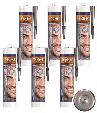 Mastic Silicone - Haute Température 310 ml - Étanchéité Sanitaire et Extérieure - Idéal pour Intérieur et Extérieur- joint salle de bain. Sanitary Silicone sealant (Silver/grey, 6)