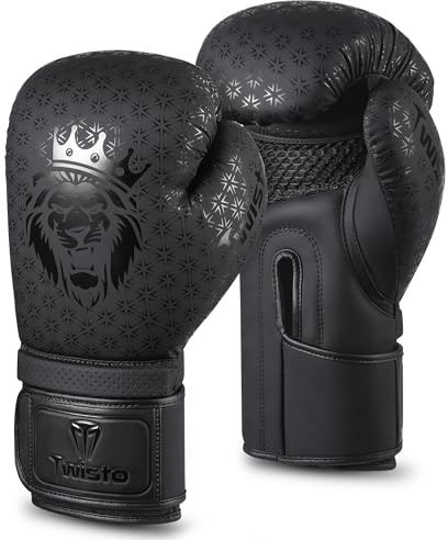 Twisto Boxing Gloves Black Rox - Pro Training & Sparring, Maya Hide Leather, Muay Thai, MMA, Kickboxing, Men, Women, Adults, Heavy Punching Bag, Focus Mitts, Pads,10oz 12oz 14oz 16oz (Black, 14 oz)