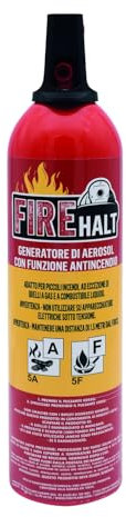 Estintore Portatile Fire Halt, 750ml, Certificato per Piccoli Incendi A-F, per Casa e Camping