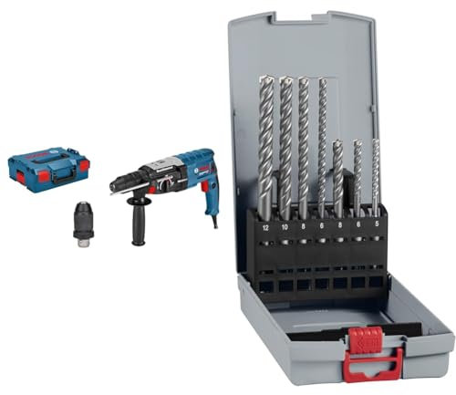 Bosch Professional GBH 2-28 F rotary hammer + 7X PRO SDS plus-5X Hammer Drill Bit Set (for Concrete, Lime and Sand Bricks, Ø 5-12 mm)