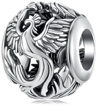Kerraom Charme Fenice en Argent Sterling - Perle Phénix Vintage Ajourée d'Auspice Culture Orientale, Charm Fenice Compatible Européens Bracelets - Cadeau pour Femmes Filles