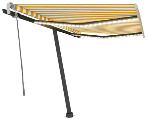 Tenda da sole manuale, 350 x 250 cm, giallo e bianco, alluminio verniciato a polvere e tessuto 100% poliestere, perfetta per terrazza e giardino