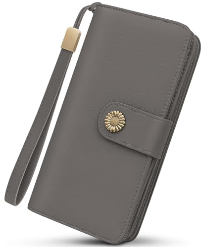 TEUEN Große Geldbörse für Damen aus Veganem Leder mit Mehreren Fächern, Langformat Portemonnaie mit RFID Schutz, Handyfach, Reißverschluss-Münztasche, Geldbeutel für Frauen Elegantes Geschenk