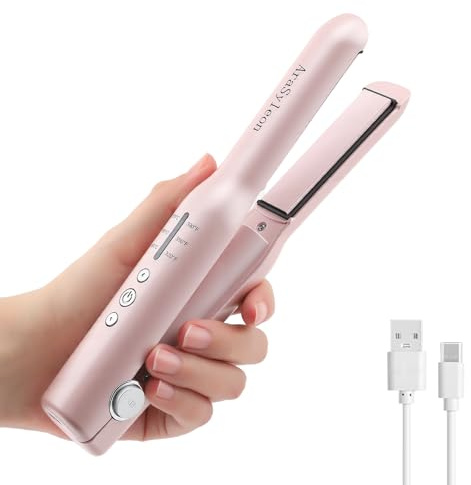 AraSyleon Plancha Mini Sin Cables 2 En 1 Para Cabello Fino y Normal | 160℃-200℃, Batería 2600mAh, Placas Flotantes 3D, Interruptor Y Bloqueo De Transporte Ocultos