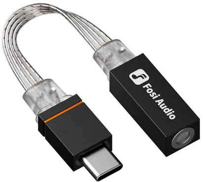 Fosi Audio D2 Adaptador de Audio USB-C a 3,5 mm, Amplificador DAC para Auriculares Intraaurales con Cable IM4, Adaptador de Conector para Auriculares con Micrófono, USB-C Macho a 3,5 mm Hembra