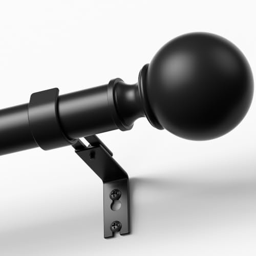 TRAROD Gardinenstange Schwarz 90-340cm, Ausziehbare Vorhangstange 25mm Durchmesser, Verstellbare Wandhalterungen, für Büro, Schlafzimmer, Wohnzimmer, Küche Curtain Rod, Schwarz Matt
