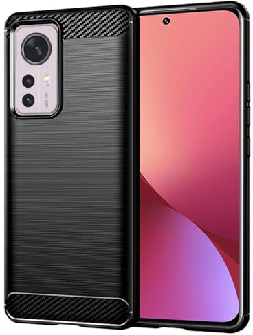 Techsuit für Xiaomi 12, 12X Hülle mit Soft Touch, Stoßfest, Kameraschutz, Erhöhte Kanten, Luftkissen Ecken, Anti Fingerabdruck, Flexibel, Carbon Silicone Series, Schwarz