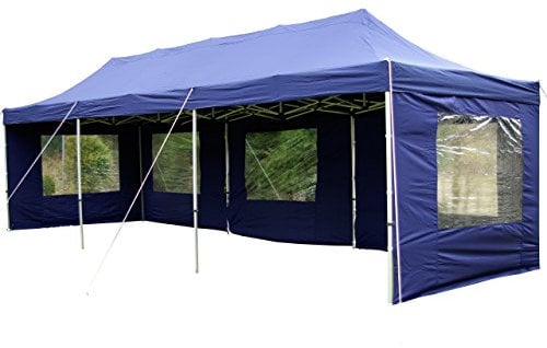 Nexos Profi Faltpavillon 3x9 m mit Seitenteilen + Fenster – hochwertige Dachplane - Farbe: blau
