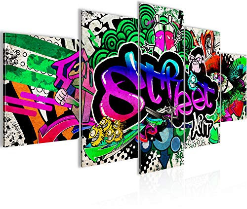 Runa Art Wandbilder Graffiti 5 Teilig Bild auf Vlies Leinwand Deko Loft Wohnzimmer Street Art Bunt 004552c