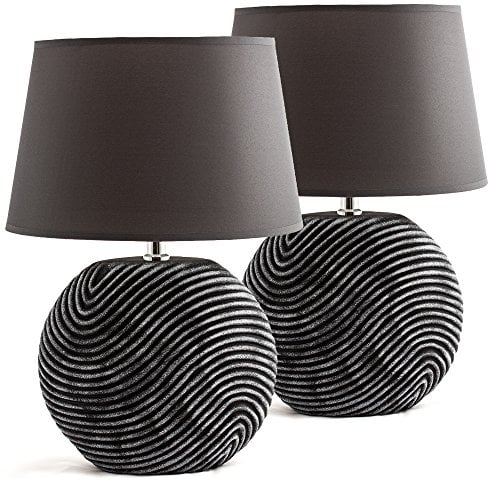 BRUBAKER 2er Set Tisch- oder Nachttischlampen Zen Garden Anthrazit Grau - Keramikfüße in zweifarbigem, mattem Finish - 38 cm Höhe