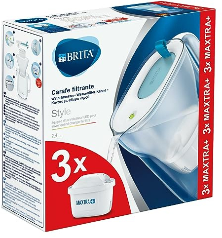 Brita Style Wasserfilterkanne Kunststoff 26,5 x 11 x 27,5 cm, Kunststoff, blau, Offre spéciale 3 cartouches incluses