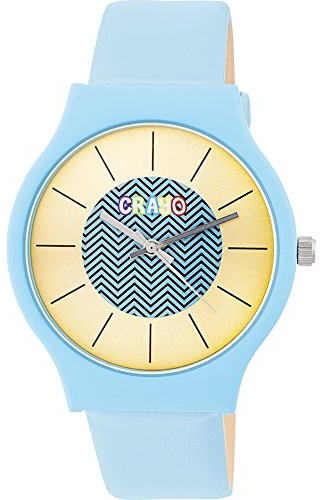 Crayo Trinity Quartz Powder Blue Leather Strap Unisex Watch CRACR4405