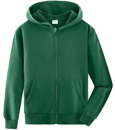 Spring&Gege Ragazzo Felpa con Cappuccio Giacca con Cerniera Basic in Cotone Tinta Unita per Bambino, Verde, 5-6 Anni