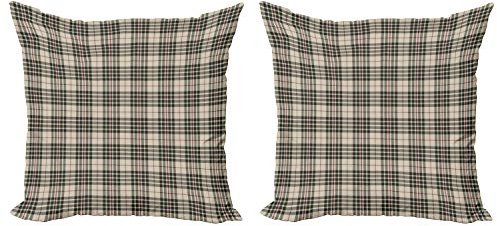 ABAKUHAUS Kariert Dekokissen Kissenbezug 2er Pack, Tartan britische Heraldik, Modern Accent Doppelseitiger Digitaldruck, 45x45, Beige Dunkel Taupe Maroon