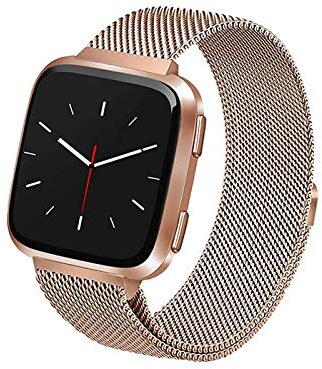 By Qubix - Kompatibel mit Fitbit Versa 1/2 & Lite Milanese Armband - Größe: Small - Champagner Gold - Kompatibles Fitbit Armband, Small, Edelstahl