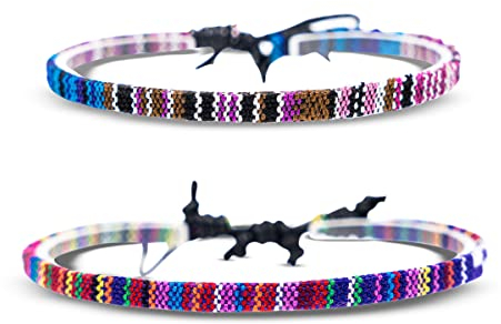 Made by Nami Boho Surfer-Armband 2-er Set Damen & Herren - Handmade Strand Festival Accessoires - Ethno Hippie Style - 100% Wasserfest & Verstellbar (Deep Multi & Lila)