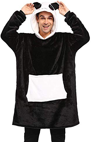LATH.PIN Panda Hoodie Decke Damen Pullover Decke Sweatshirt Herren Oversize mit Kapuze Unisex Kapuzenpullis (schwarz, M: Höhe 150-170 cm)