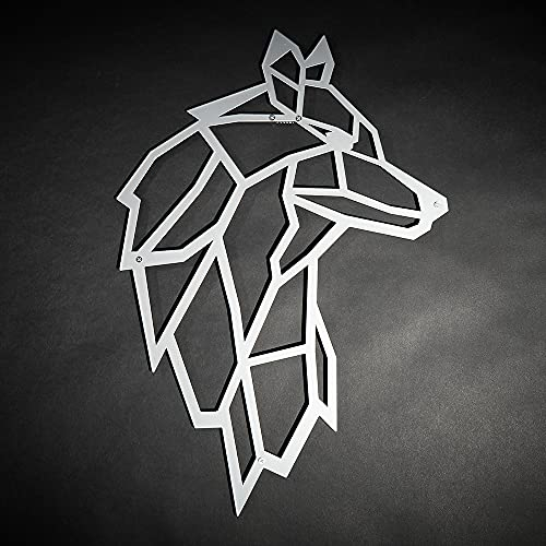 Hansmeier Wanddeko Motiv Wolf - Silber 38 x 55 cm - Wasserfest, schlicht, modern - Für Außen und Innen - Metall-Dekoration im Industrial Style
