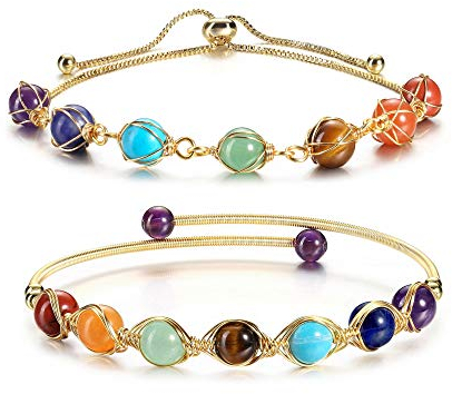 JSDDE 7 Chakra Heilstein Armband partnerarmbänder Paar Armbänder einstellbar Reiki Energietherapie Yoga Armreif Perlenarmband für Männer Frauen (2 Stück Set)