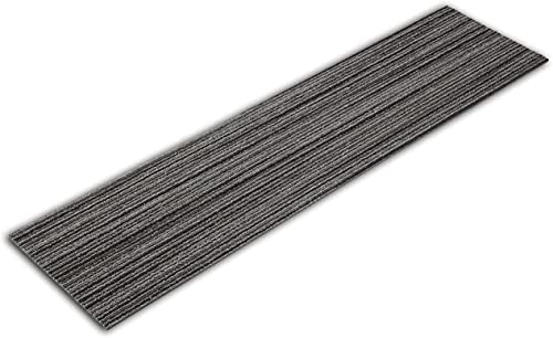 Teppichdielen Maple | Teppichfliesen selbstliegend | Robust & antistatisch | Schnell und ohne Verkleben verlegbar | 100 x 25 cm (10er-Set, Grau-gestreift)