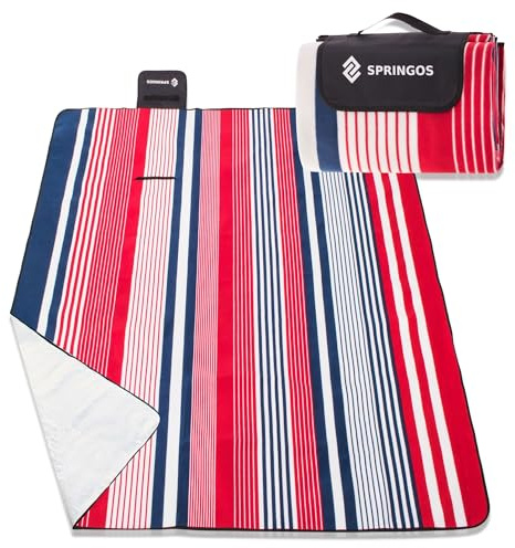 SPRINGOS Picknickdecke Campingdecke mit wasserfester Unterseite Faltbare Strandecke mit Tragegriff 200 x 200 cm Streifen-Muster