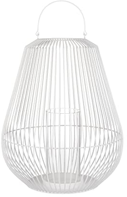 Blomus -NIDEA- Laterne, Windlicht mit Glaszylinder, Metalllaterne, Kerzenhalter, Dekolicht, Farbe White, Material Steel, Powder Coated H 67 (66228)