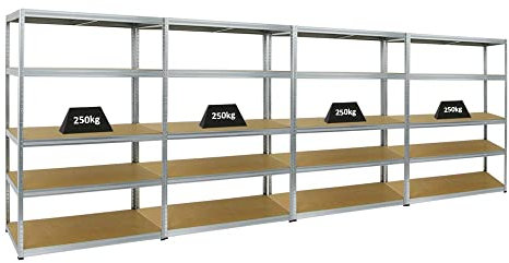 PROREGAL Mega Deal 4er-Set Schwerlastregale Big Elephant 180x120x60cm mit 5 Ebenen Fachlast 250kg Verzinkt