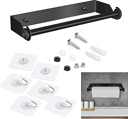 WENRERO Papierrollenhalter Selbstklebend, Rollenhalter Wandmontierter Küchenrollenhalter ohne Bohren 28 * 10 * 3.5cm mit 5 Stück Aufkleber Schwarz Edelstahl Rollenhalter unter dem Tisch für Küche