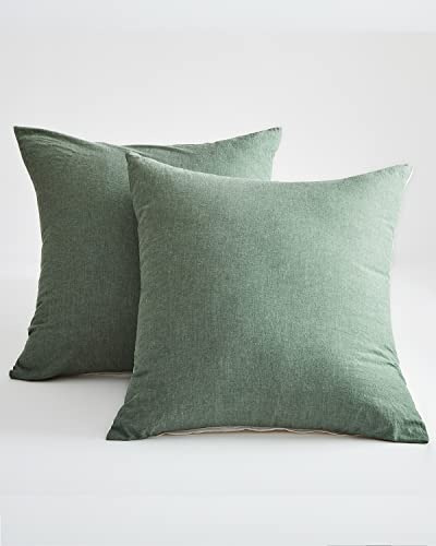 MILDLY Kissenbezug 80x80 Baumwolle mit Reißverschluss ÖKO-TEX Salbeigrün | 100% Baumwolle, Leinenoptik mit Waschung, praktischer Reißverschluss