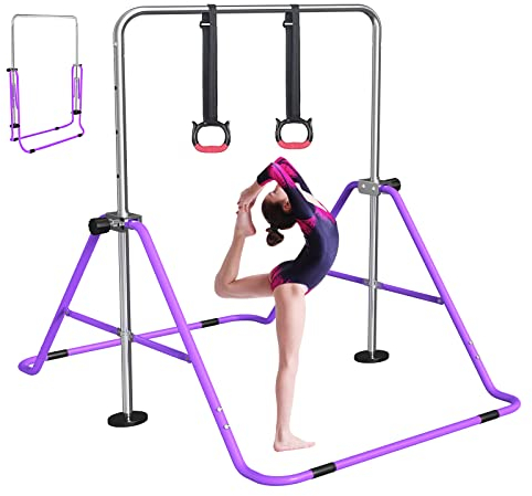 FBSPORT Gymnastics Bar, Folding Horizontal Bar Gymnastics Equipment for Kids Home Training, Expandable Gymnastics Training Bar Junior with Adjustable Height for Girls Boys