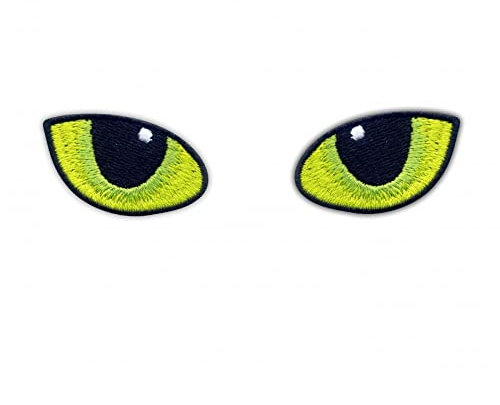 Katzenaugen – bei Nacht – kleines Grün – 4,5 cm x 2,6 cm – bestickter Aufnäher – zum Aufbügeln