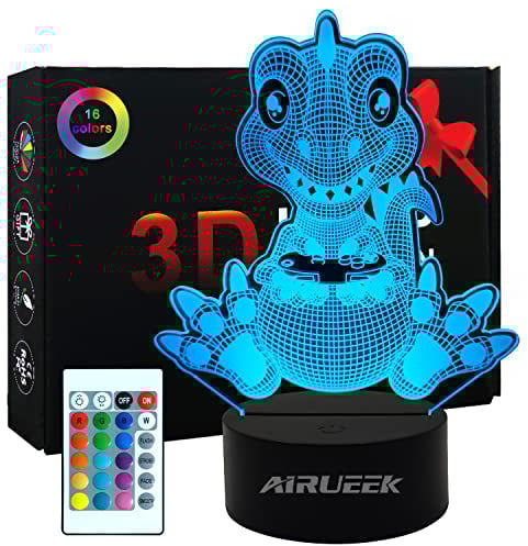 AIRUEEK Veilleuse Dinosaure 3d Led Veilleuse Enfant Dinosaure Gamepad-16 Variations de Couleurs/1 Télécommande/1 Base,Décoration Chambre Cadeau De Jouet DrôLe Pour Garçon Fille