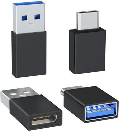 4er-Pack USB-C-zu-USB-Adapter, mit 2 Typ-C-Stecker-auf-A-Stecker-Adapter & 2 USB-C-Stecker-auf-USB-Buchse-Adapter, kompatibel mit Apple Watch, iPhone 16 Pro Max 16Pro 16Plus 16, AirPods - Schwarz